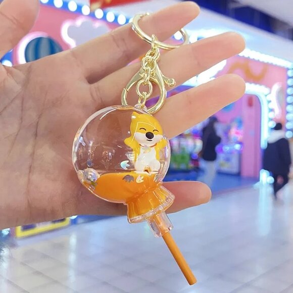 Shiba Inu Inspired Lollipop Liquid Keychain Cute Kawaii Dog Keychains Boba Baby - Picture 1 of 1